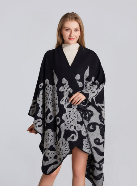 Cashmere-like Split Padded Shawl Cloak