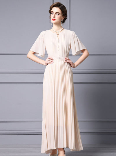 Apricot Chiffon Pleats Beading Mother Of The Bride Dress