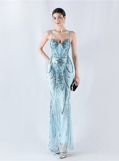 Mermaid Sequins Spaghetti Straps Prom Dress