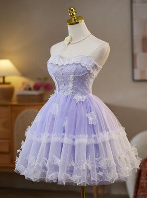 Purple Tulle Lace Homecoming Dress