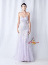 Strapless Tulle Sequins Prom Dress