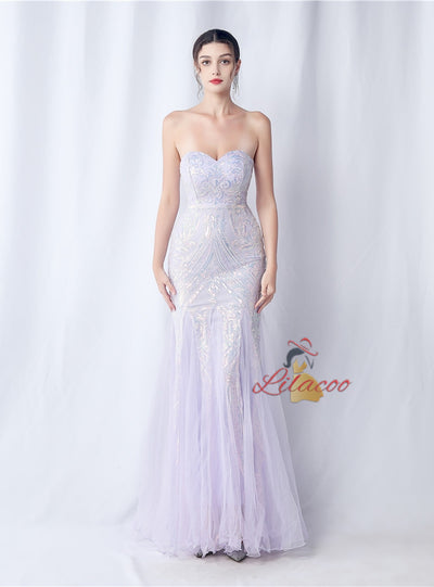 Strapless Tulle Sequins Prom Dress