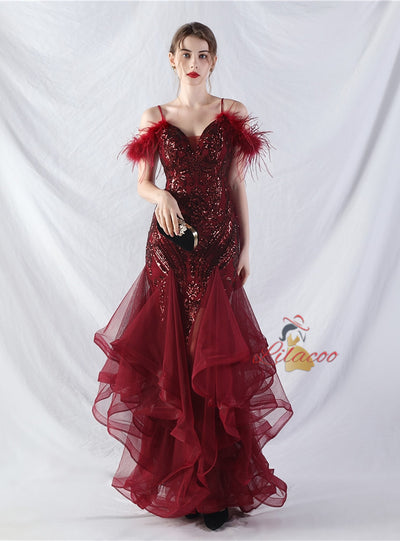 Mermaid Tulle Sequins Spaghetti Straps Prom Dress