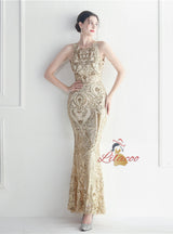 Mermaid Sequins Sleeveless Beading Prom Dress