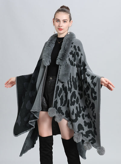 Large Size Loose Knit Cardigan Cloak Shawl