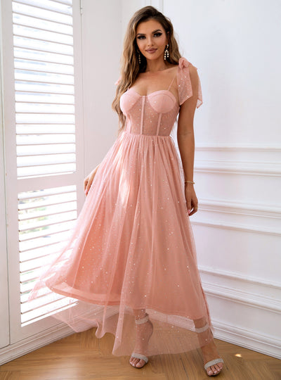 Sweet Gauze Sling Slim Long Dress