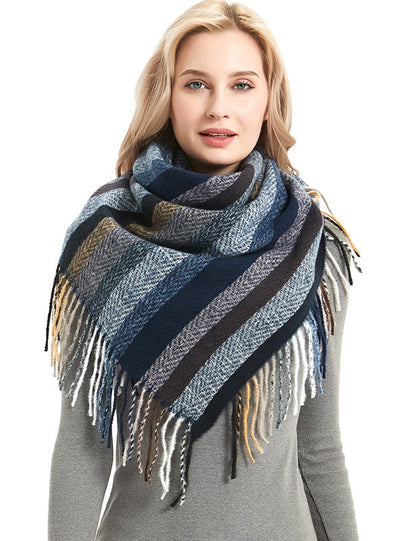 Striped Prickly Fringed Square Scarf