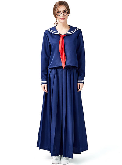 Navy Sailor Suit Cosplay Pleated long Dress