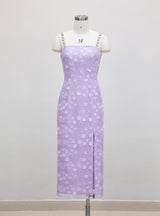 Purple Three-dimensional Sling Split Perspective Backless Dress