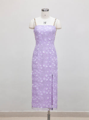 Purple Three-dimensional Sling Split Perspective Backless Dress