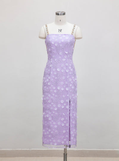 Purple Three-dimensional Sling Split Perspective Backless Dress