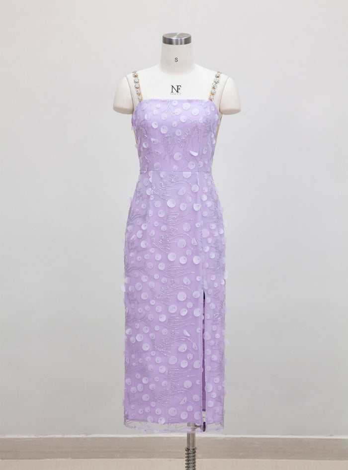 Purple Three-dimensional Sling Split Perspective Backless Dress