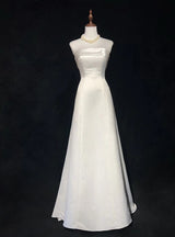 White Satin Strapless Pleats Wedding Dress