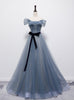 Blue Tulle Sequins Pleats Prom Dress