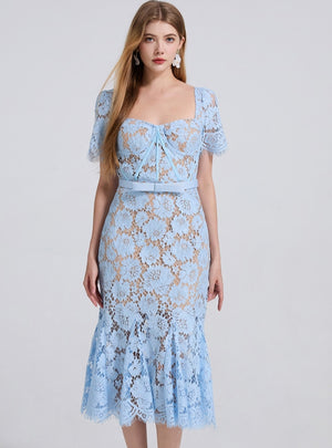 Sexy Short Sleeve Square Collar Lace Dress