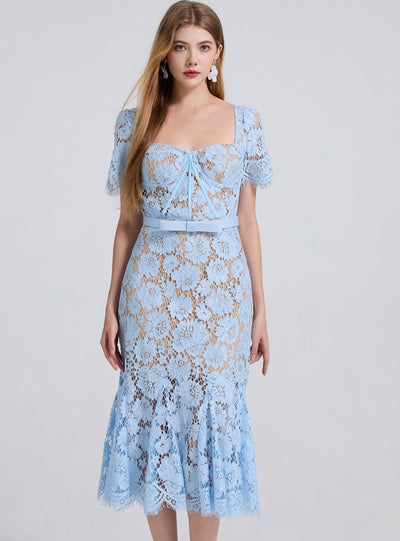 Sexy Short Sleeve Square Collar Lace Dress