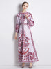 Long-sleeved Retro Flared Sleeve Printed Dress