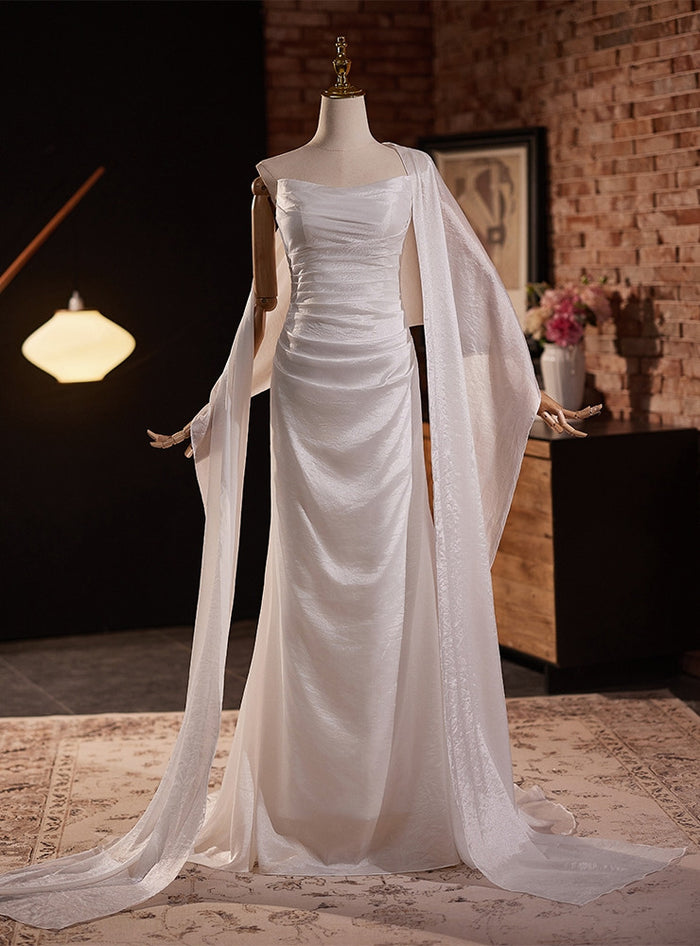 White Mermaid Strapless Pleats Wedding Dress