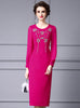 Fuchsia Long Sleeve Beading Mother Of The Bride Dress