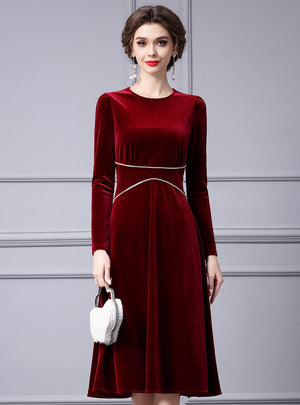 Burgundy Velvet Long Sleeve Mother Of The Bride Dress