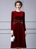 Burgundy Velvet Long Sleeve Mother Of The Bride Dress