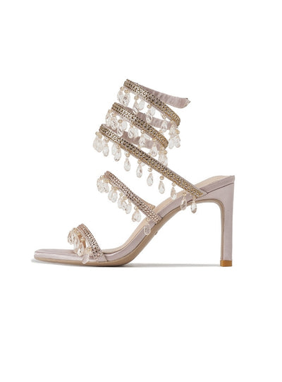 Snake-wound Crystal Pendant Rhinestone High Heels