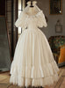 White Satin Lace Puff Sleeve Wedding Dress