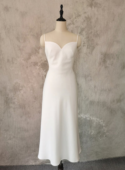 Simple White Spaghetti Straps Wedding Dress
