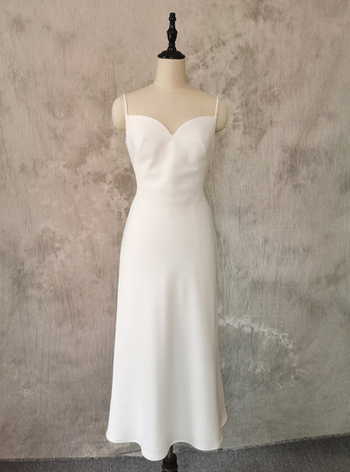 Simple White Spaghetti Straps Wedding Dress