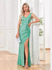 V-neck Sequined Slit Evening Dress