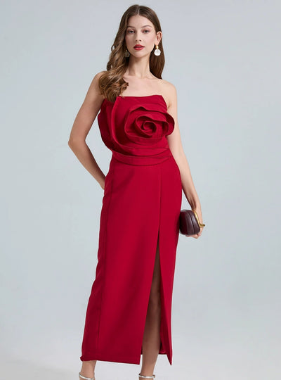 Three-dimensional Rose Tube Top Split Dress