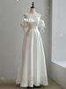 White Satin Strapless Puff Sleeve Wedding Dress