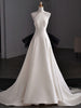 White Satin Halter Black Tulle Backless Wedding Dress
