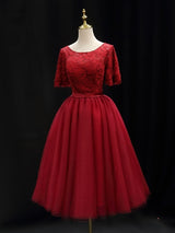 Burgundy Tulle Lace Homecoming Dress