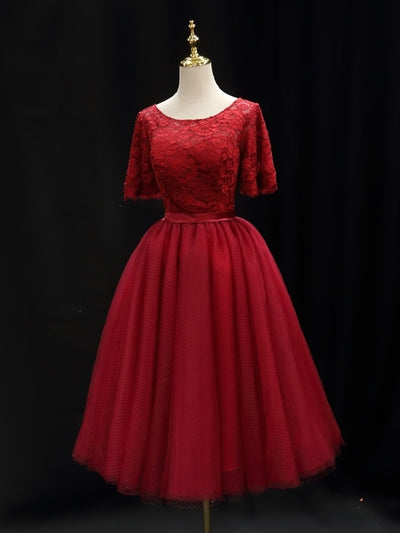 Burgundy Tulle Lace Homecoming Dress