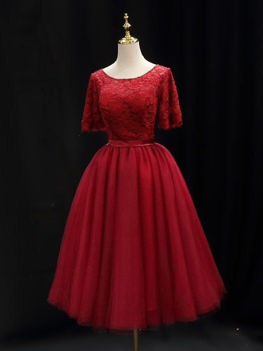 Burgundy Tulle Lace Homecoming Dress