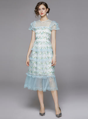 Short-sleeved Perspective Gauze Dress