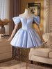 Blue Satin Beading Homecoming Dress