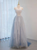 Blue Tulle Sequins Pleats Prom Dress
