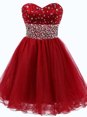 Red Tulle Sweetheart Crystal Homecoming Dress