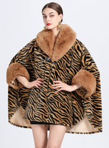 Wool-padded Imitation Rabbit Dur Collar Shawl Cloak