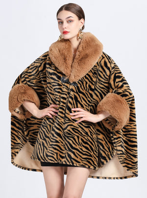 Wool-padded Imitation Rabbit Dur Collar Shawl Cloak