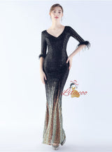 V-neck Short Sleeve Sequins Prom Dress