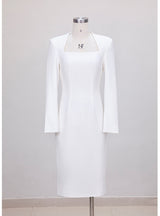White Long Sleeve Short Prom Dress