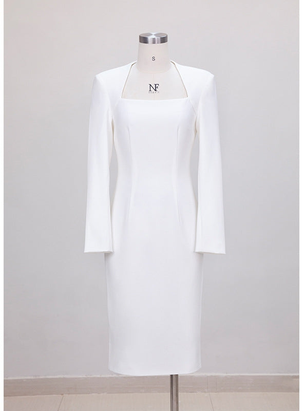 White Long Sleeve Short Prom Dress