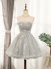 Gray Tulle Sequins Strapless Homecoming Dress