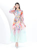 Retro Lapel Lantern Sleeve Long Printed Dress