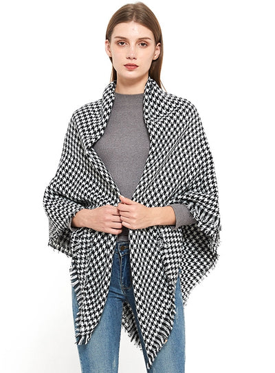 Cashmere Black and White Houndstooth Scarf