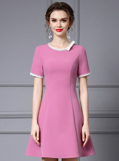 Pink Purple Short Sleeve Mother Of The Bride Dress