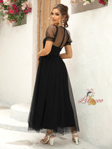 Black Tulle Puff Sleeve Party Dress